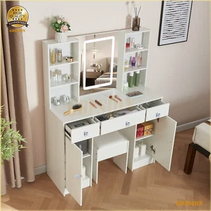 Large Vanity Table Makeup Dressing Desk With Smart LED Lighted Mirror And Stool - Picture 1 of 13