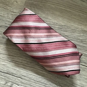 Y2K 100% Silk USA Made Zylos George Machado Pink Black Stripe Vibrant Necktie - Picture 1 of 10
