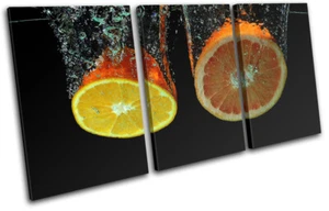 Fruit Water Splash Oranges Food Kitchen TREBLE CANVAS WALL ART Picture Print - Picture 1 of 1