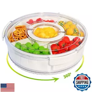 Rotating Veggie Tray with Lid and Handle, Divided Serving Tray, Snack Spinner - Picture 1 of 5
