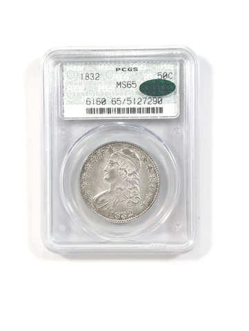 1832 Capped Bust Half Dollar 50C Doily Holder PCGS MS65 Green CAC O-102 Small Le Cover