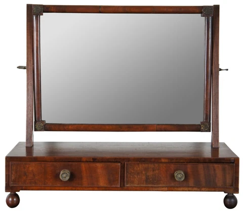 Antique American Sheraton Flame Mahogany Dresser Top Shaving Stand Mirror 21" Cover