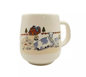 FARM COUNTRY Coffee Mug Cows Barn Picket Fence Chickens Vintage 1970s Taiwan - Picture 1 of 17
