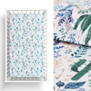 Cactus Cotton Cot Fitted Sheet by Little Gem - Picture 1 of 2