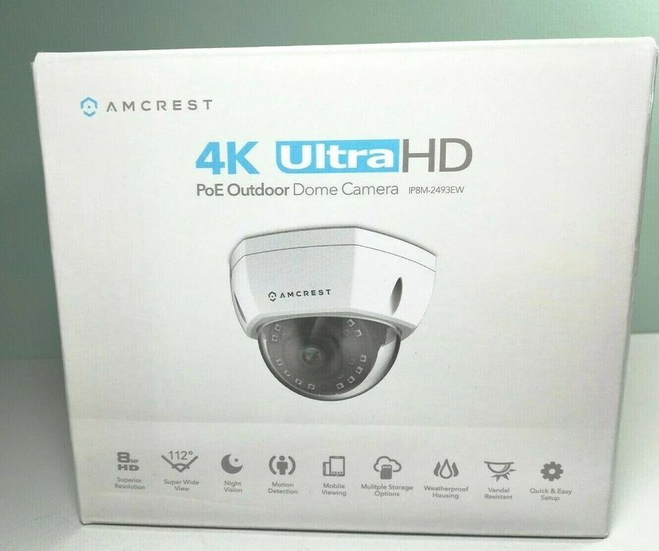 AMCREST 4K Ultra HD PoE Outdoor Dome Security Camera (IPBM-2493EW) - Image 1 of 1