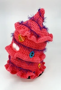 CROCHET CHRISTMAS TREE BALACLAVA HAT ALUMINUM TINSEL  FELT ORNAMENTS VTG INSPO - Picture 1 of 18