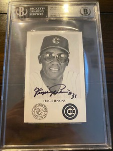 1995 Chicago Cubs Police Card Ferguson Fergie Jenkins Auto Beckett BAS Slabbed