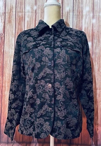 Damen Medium Jacke Susan Graver "Shacket" Shirtjacke braun schwarz geblümt  - Bild 1 von 9