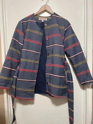 Anthropologie Women’s Dolan left Coast Striped Blue Coat Cotton Blend Belt Sz XS - Image 1 of 4