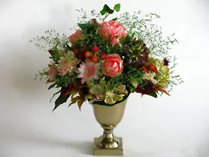 Strauß Blumen Seidenblumen Dahlie Rose Gerbera Brombeeren Scabiosa rosa - Bild 1 von 11