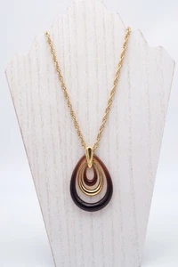 Vintage Signed Trifari Crown Teardrop Amber Colored Lucite Pendant Necklace - Picture 1 of 6