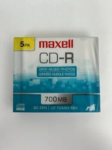 Maxell CD-R Blank Maxdata 80 Min each CDs, 48x max. 700mb  5 Pk - NEW SEALED - Picture 1 of 5