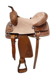 Western Leather Saddle Horse Barrel Trail Hand tooled Saddle Tack Set Size 15". - Bild 1 von 9