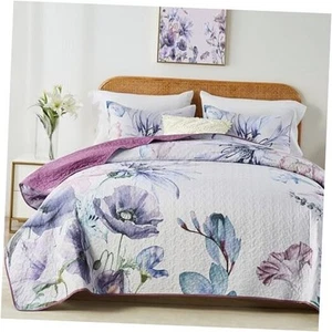 Full Queen Size Quilt Set, Elegant Floral Full/Queen (90"x96") Lila Floral - Bild 1 von 7