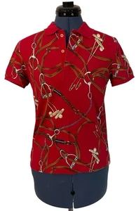 VTG Lauren Ralph Lauren Womens Red Equestrian Bit Bridle Polo Short Sleeve S - Picture 1 of 12