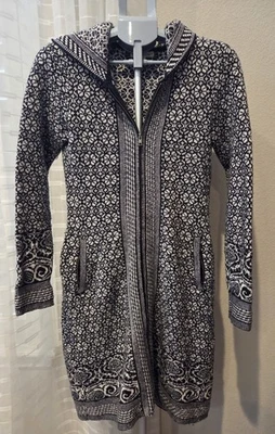 Dakini Sweater Dress Women Small Midi Black White Longsleeve Zip Pockets Hooded - Image 1 of 4