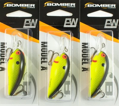 (LOTE DE 3) BOMBER MODELO A CRANKBAIT 5/16OZ B04AFYBS GRÁFICO/ESCALAS NEGRAS BM5209 Foto 1 de 2