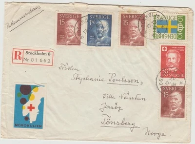 Sweden 1959 Reg. Cover to Norway with Red Cross Label and '59 Stamp issue - Image 1 of 2