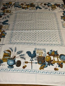 Vintage Baumwolle Türkis Gelb 49 X52 Quadratisch Französische Küche Tischdecke MCM - Bild 1 von 13
