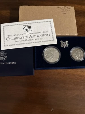 1994 US Mint World Cup USA Uncirculated $1 & Half Dollar 2 Coin Set w/ Box & COA - Image 1 of 3