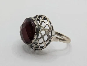 RARO Anello Valerio Argento Sterling 925 Ambra Sfaccettata Statement Misura 8,5 - Polonia - Foto 1 di 8
