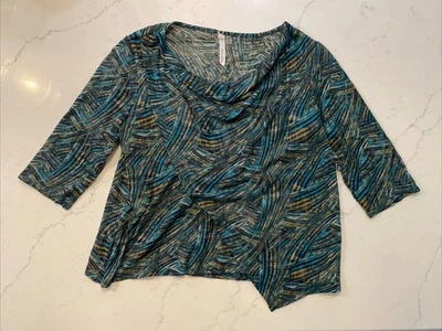 Blusa para mujer NY Collection XL azul tejida elegante envoltura cortina frontal manga 1/2 Foto 1 de 4