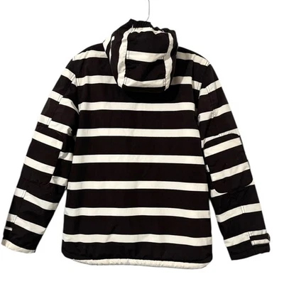 Boden Unisex Kids Brown White Striped Puffer Coat Fleece Lined 13/14Y Hood - Image 1 of 4