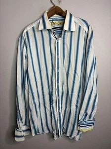 Robert Graham Shirt Mens Large Blue White Striped Button Up Long Sleeve 6480 - Picture 1 of 7
