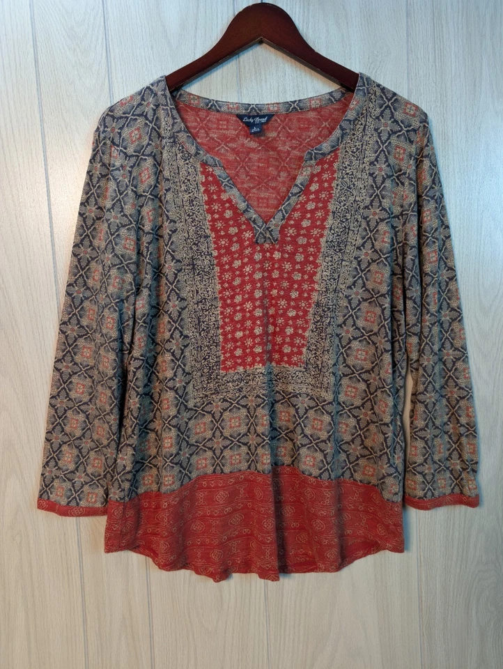 Lucky Brand красный богемное печать крестьянский верхний женщин Sz большой мягкий шик универсальный - Изображение 1 из 4
