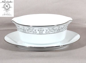 Noritake Eminence Gravy Silver Trim 3" Tall 6 1/2" Spout to Spout - Picture 1 of 8