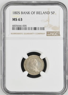 Ficha de 5 peniques de plata Irlanda 1805 NGC MS-63 BANCO DE Irlanda Foto 1 de 2