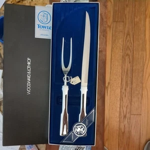 Vintage TOWLE Stainless Steel Carving Knife & Fork Set Mass Brothers Boxed Set - Picture 1 of 7