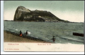 ~1900 GIBRALTAR Litho-AK Rock from N.W. People Beach Vintage Postcard - Picture 1 of 1