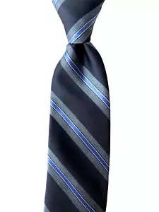 MICHAEL KORS Men's Tie Navy Blue Stripes Silk Blend Classic Repp Necktie - Picture 1 of 12