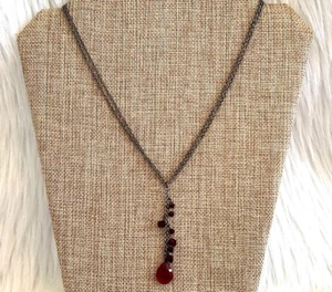 Whimsigoth Red Glass Necklace Gunmetal Tone Festival Medieval Western Boho 15534 - Picture 1 of 7