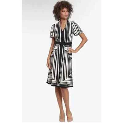 Vestido midi jersey a rayas negro topo talla 4 London Times para mujer Foto 1 de 4