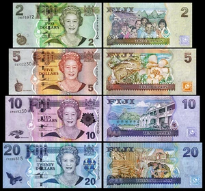 Fiji, 4 PCS SET, 2 5 10 20 Dollars 2007, UNC, P-109a 110a 111a 112a, QE II - Picture 1 of 7