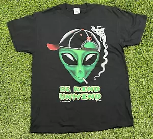 Vintage 90's The Mountain Be Kind Unwind Alien Marijuana T-Shirt Men's L Black - Picture 1 of 4