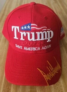 * Trump Red 2024 Red Hat With Adjustable Back, American Flag, Save America Again - Picture 1 of 12