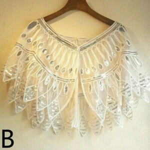 Women Mesh Lace Sequin Cape Bolero Shawl Poncho Wrap Bridal Wedding Bling - Picture 1 of 18