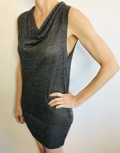Oltre Size L (12-14) Silver Knit Dress Cowl Neck Mini Made In Italy Designer - Picture 1 of 11