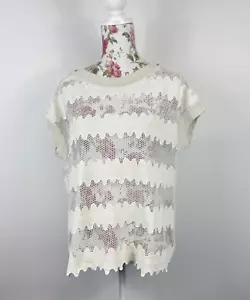 Verge New Zealand women's top Lydia lace embroidery 100% cotton beige Size L - Picture 1 of 11