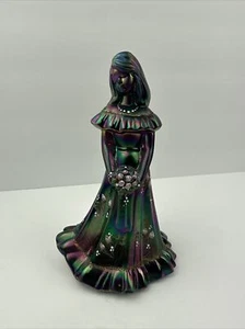 Fenton Hand Painted Pink Amethyst Carnival Glass Bridesmaid Girl Figurine SIGNED - Picture 1 of 12
