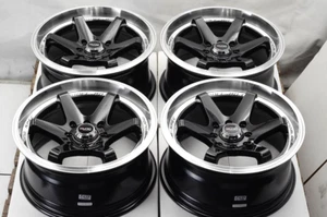 Kudo Racing Disturb 15x7 4x100 4x114.3 Black w/Polish Lip Wheels Rims Civic (4) - Picture 1 of 6