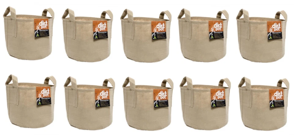 Hydrofarm Dirt Pot Reusable Planter, 7-Gallon Tan with Handles, HGDBT7H Ten Pack - Image 1 of 3
