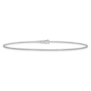 14K Solid White Gold 0.8mm Round Link Chain Cable Anklet Bracelet - Picture 1 of 6