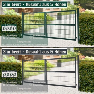 Puerta de jardín V2Aox 300 cm doble hoja valla selección puerta de jardín cerradura de metal - Imagen 1 de 41