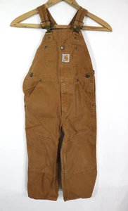 Carhartt Double Knee Duck Canvas Overalls Youth Kids Size 4 Brown - Picture 1 of 4