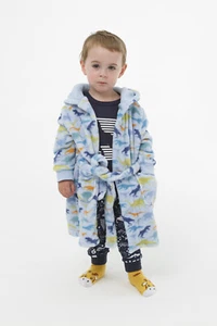 Boys Size 0-2 Blue T-Rex Dino Coral Fleece Dressing Gown Robe Hooded (2696) - Bild 1 von 5