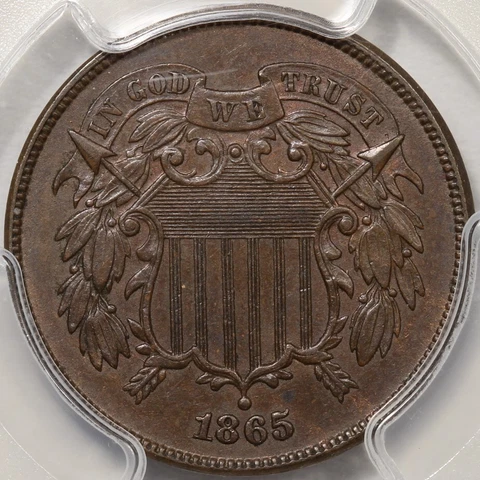 1865 Two Cent Piece PCGS AU-55 Cover
